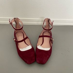 J.Crew Sally double strap Mary Jane ballet flats Sz 6.5 Dark Red / Burgundy